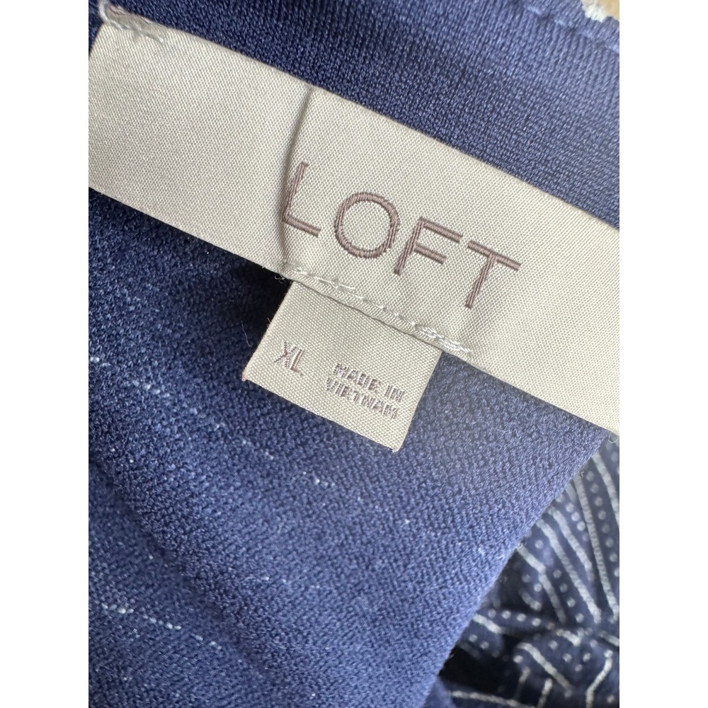 Loft Navy Blue Pinstripe Square‎ Neck Shift Dress XL 3/4 Sleeve Textured Knit - Picture 2 of 7